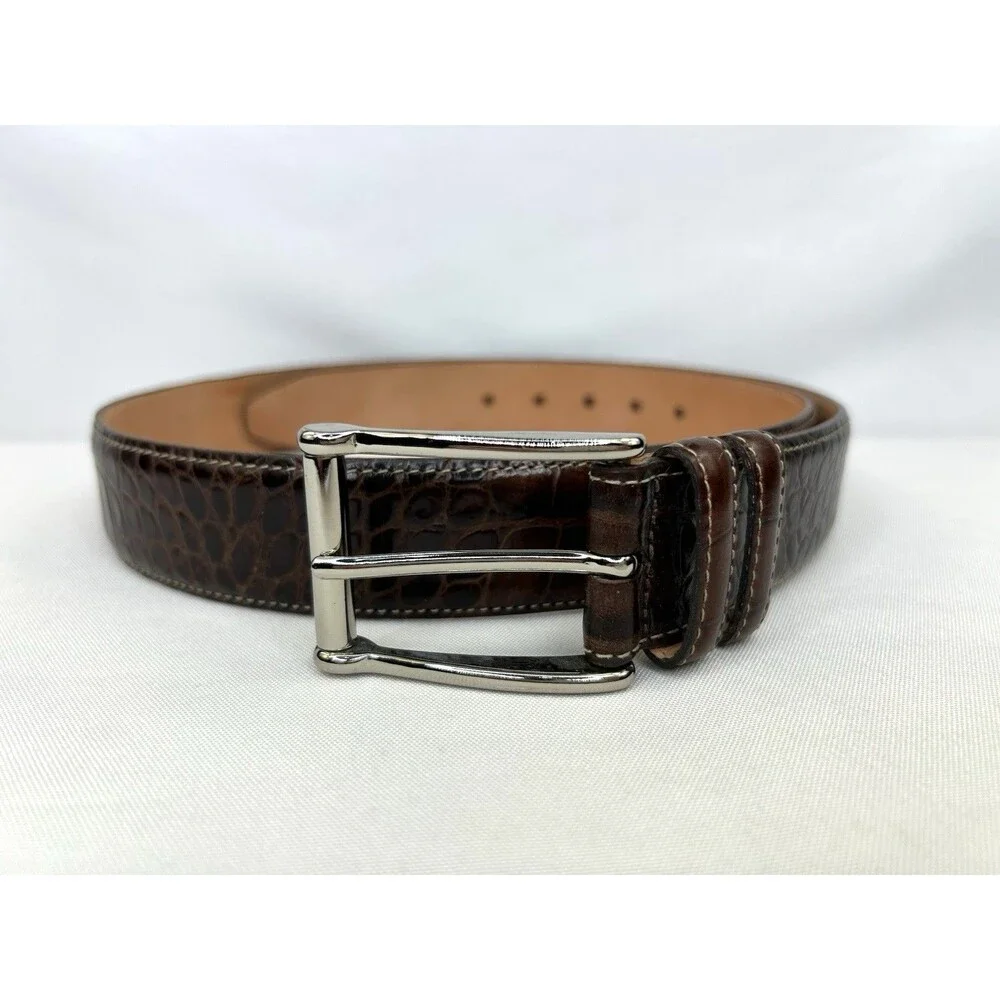 Martin Dingman Belt 36 Brown Alligator Grain Leather Handcrafted USA